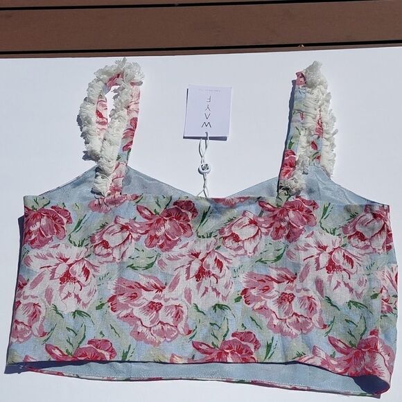 WAYF Tamera Floral Linen Tank Crop Top Sz L NWT - Picture 9 of 13